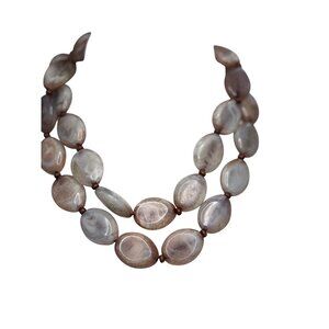 Vintage Double Strand Agate Bead Necklace With Adjustable Chain Clasp & Wooden A